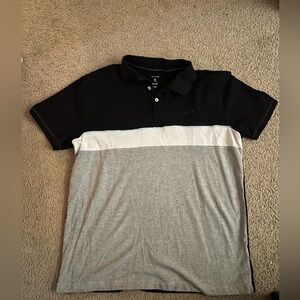 Tahari Black and Gray Colorblock Polo Shirt